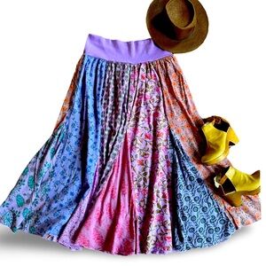 One size yoga waistband patchwork boho festival skirt.